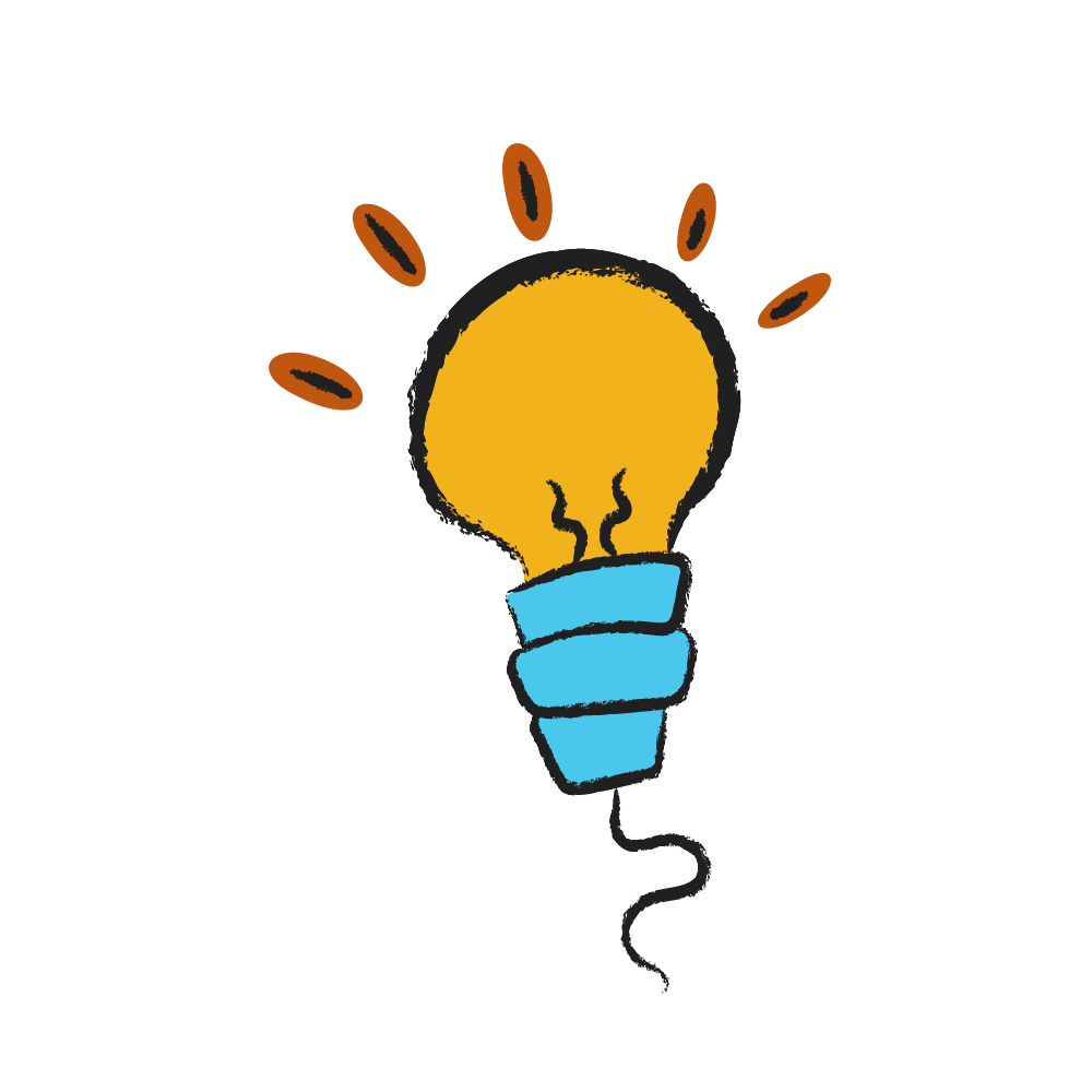 An illustrated light bulb shining brightly to represent "innovation".